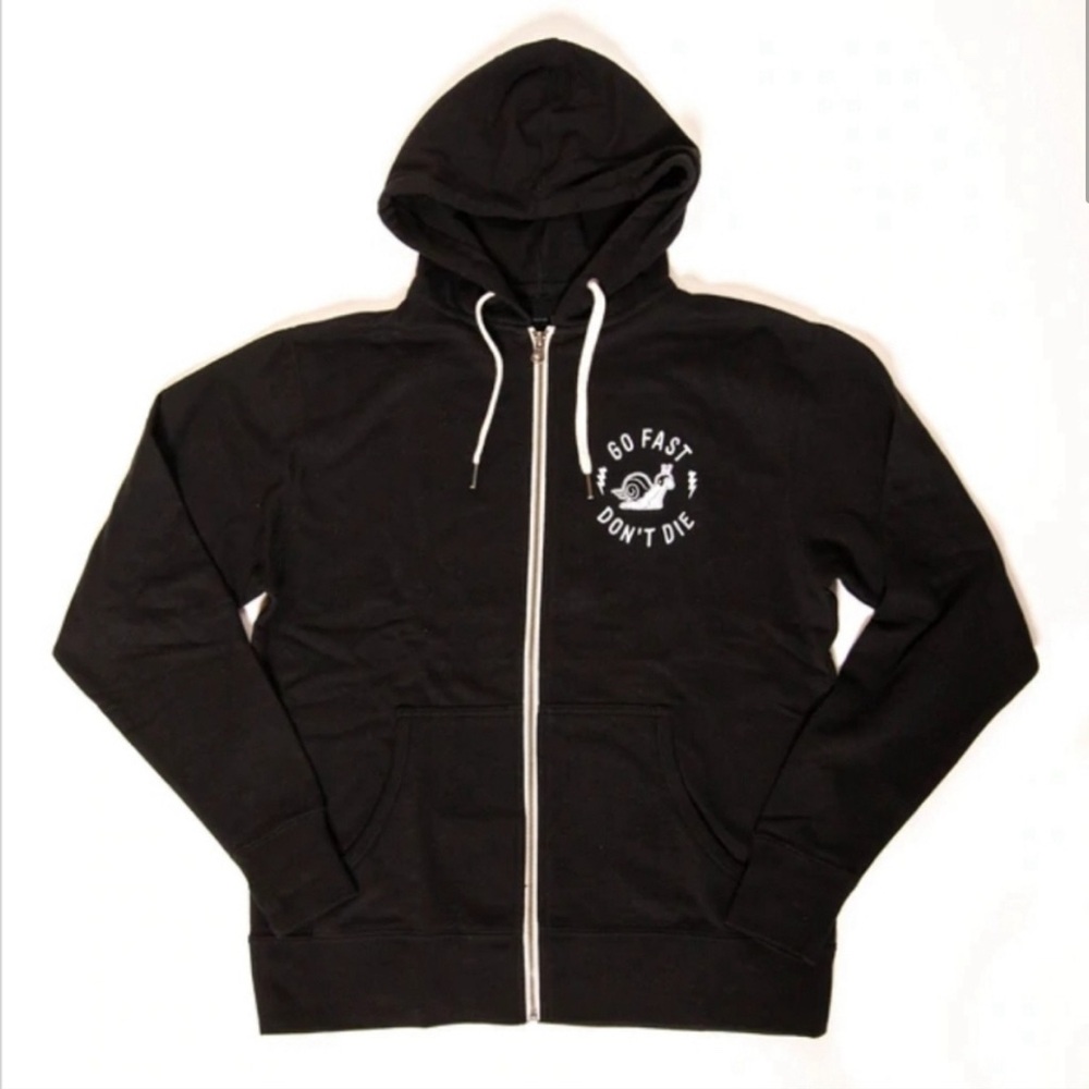 Men's Black Zip-Up Hoodie with 'Go Fast Don't Die' Graphic